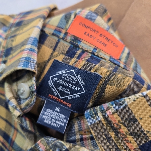 St Johns Bay Shirt Mens XL Brown Plaid Camp Mountain Tree Print Button Down - Picture 3 of 11